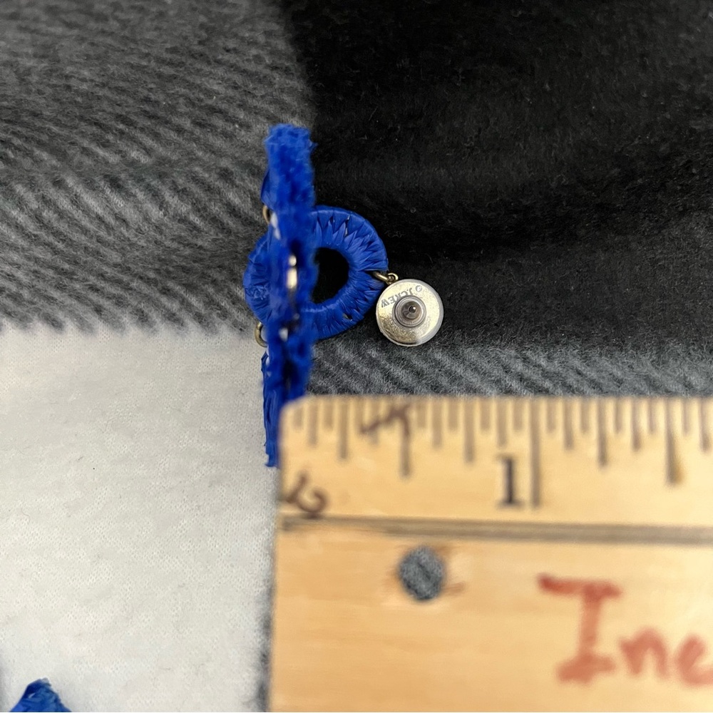 J.Crew Raffia Fan Earring Cobalt Blue White Beads - Picture 5 of 6